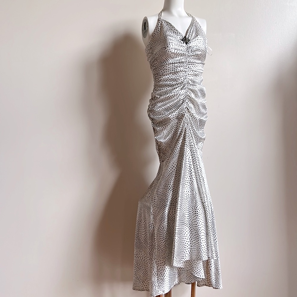 Jessica McClintok gown polka dot size2 with gathered detail
